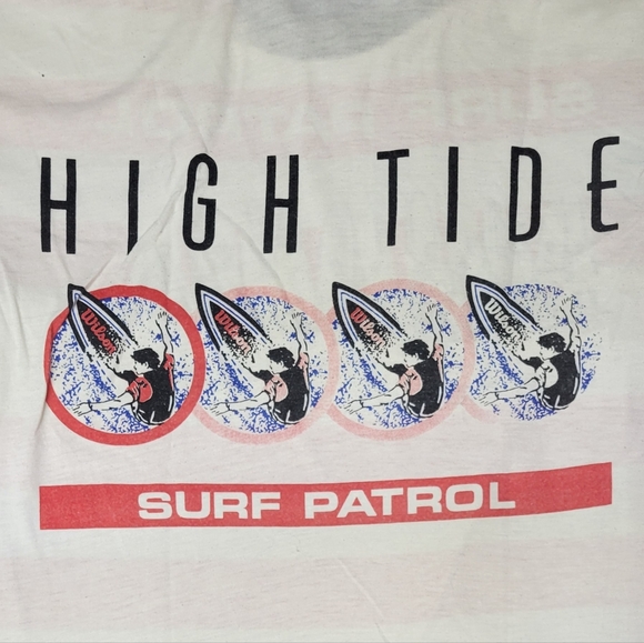 Vintage 1980s Wilson Tshirt All Over Print Striped High Tide Surf Patrol XL - Picture 5 of 6